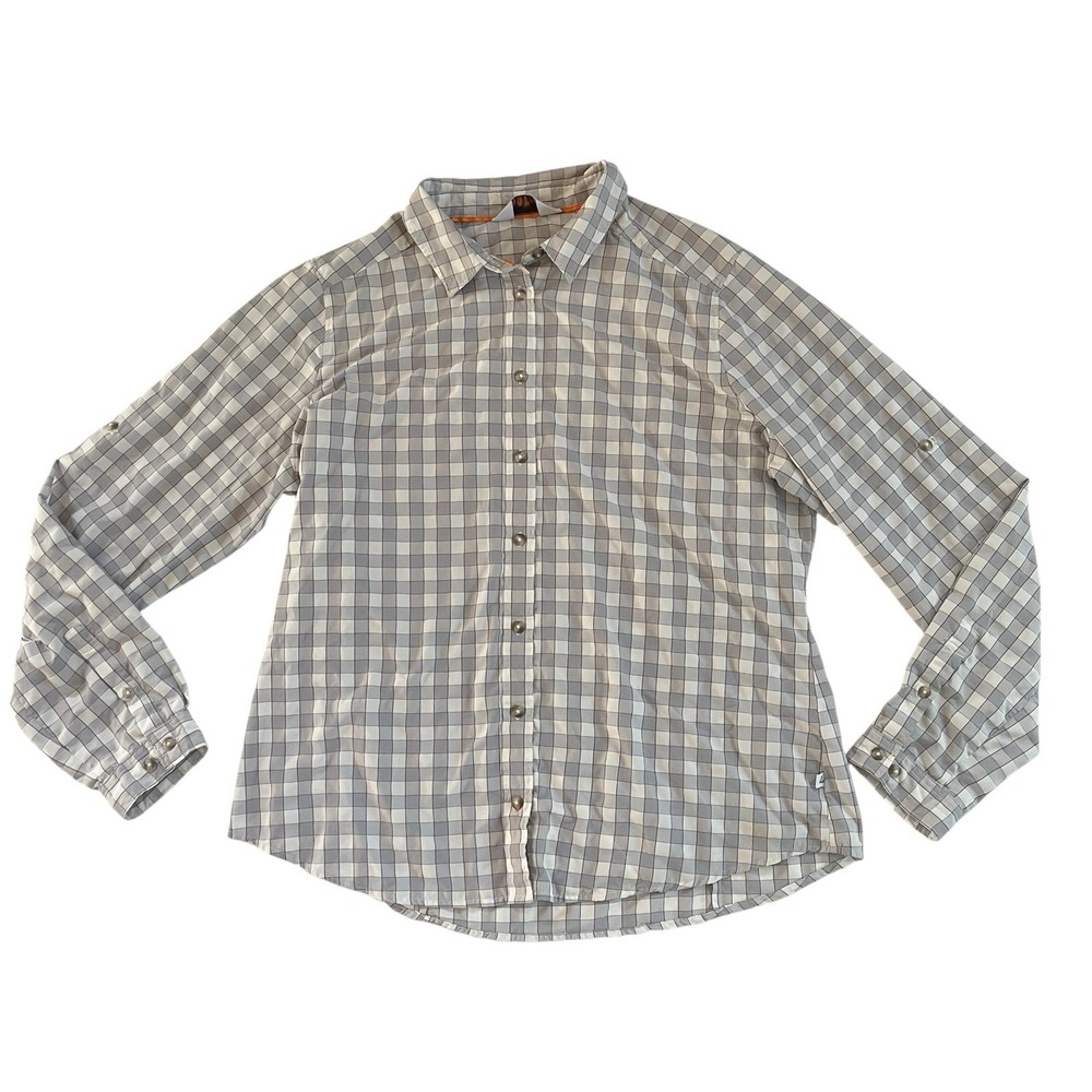 Orvis Women's Size L Gray White Purple Plaid Long‎ Sleeve Button Up Lightweight